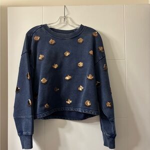 LAST CHANCE Rare pilcro medium Anthropologie denim Blue Sweatshirt with Gold